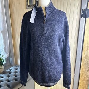 Daniele Blasi Mens Large Italian Wool Blend Quarter Zip Sweater Navy NWT